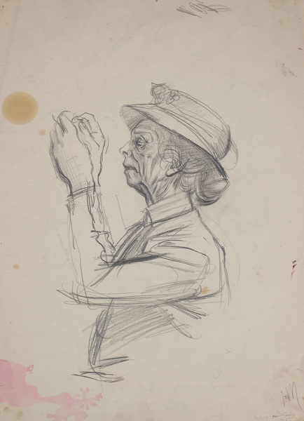 Artist Alan Sorrell: Study of Mrs Turner, for the mural at Turners Hardware shop in Hadleigh High Street, circa 1956