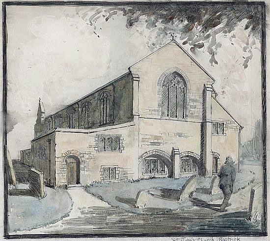 Artist Edward Irvine Halliday: St John Church Rostrick, recto, c.1930