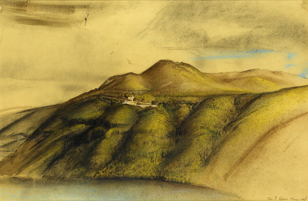 Artist Alan Sorrell: The Lake of Albano and Monte Cavo, 1928