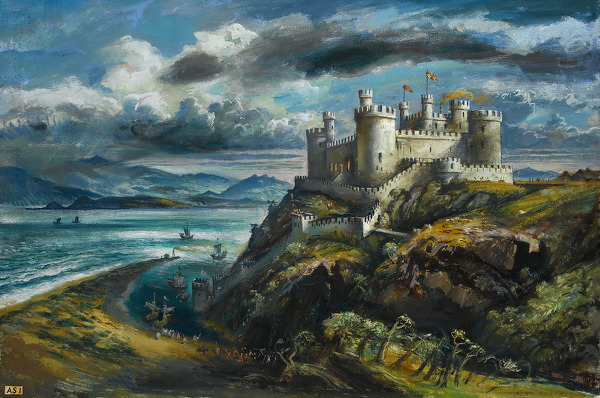 Artist Alan Sorrell: Reconstruction of Harlech Castle, 1970