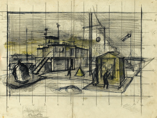 Alan-Sorrell: Study-for-Watch-Office,-RAF-Station,-circa-1944