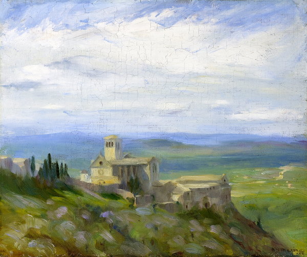 Artist Arnold Mason: Italian landscape with monastry, circa 1919