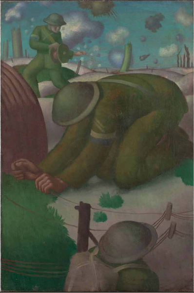 Artist Colin Gill (1892-1940): Soldiers Laying Telephone Wire (Dusk), 1918