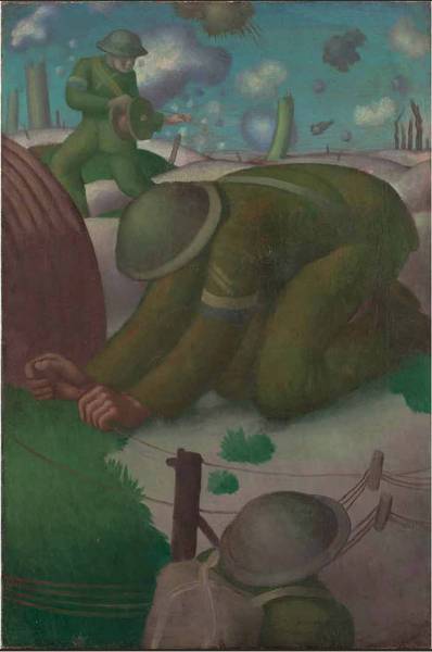 Artist Colin Gill: Soldiers Laying Telephone Wire (Dusk), 1918