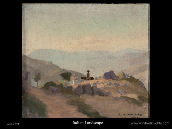 Artist Arnold Mason: Arnold Mason - Winifred Knights seated on a mule, Anticoli Corrado, Lazio