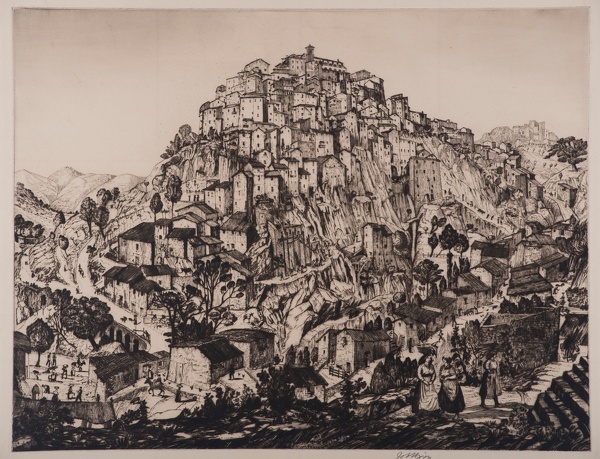 Artist Job Nixon: View of Anticoli Corrado with peasant women in the foreground