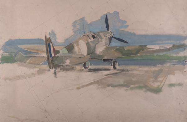 Artist Alfred Kingsley Lawrence (1893-1975): Rear view Spitfire