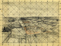 Artist Alan Sorrell: Sketch for An Aerial View of a Wartime Airfield, circa 1944