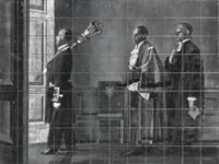 Artist Reginald Brill: Sketch for The Mayor Being Led by a Black-Ribboned Mace-Bearer circa 1939